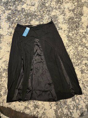 Nine West Silk Trim Midi Skirt | Size Large | Black